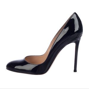 Gianvito Rossi Navy Blue Patent Leather Round toe Pumps Verdeni Venice Denim